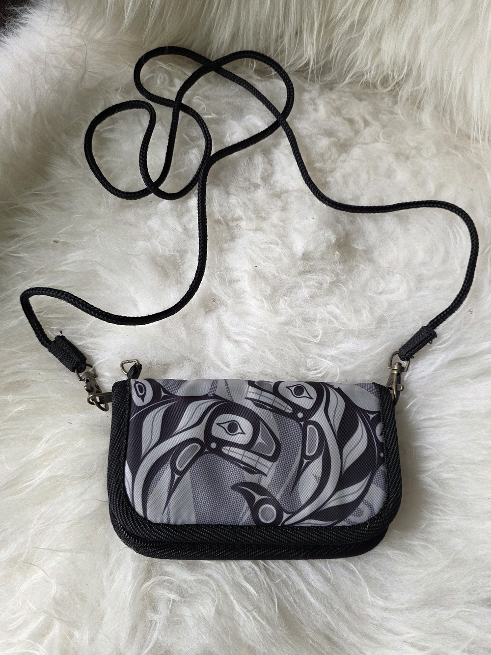 NATIVE APPAREL Black & Gray Orcas Crossbody Wallet Bag